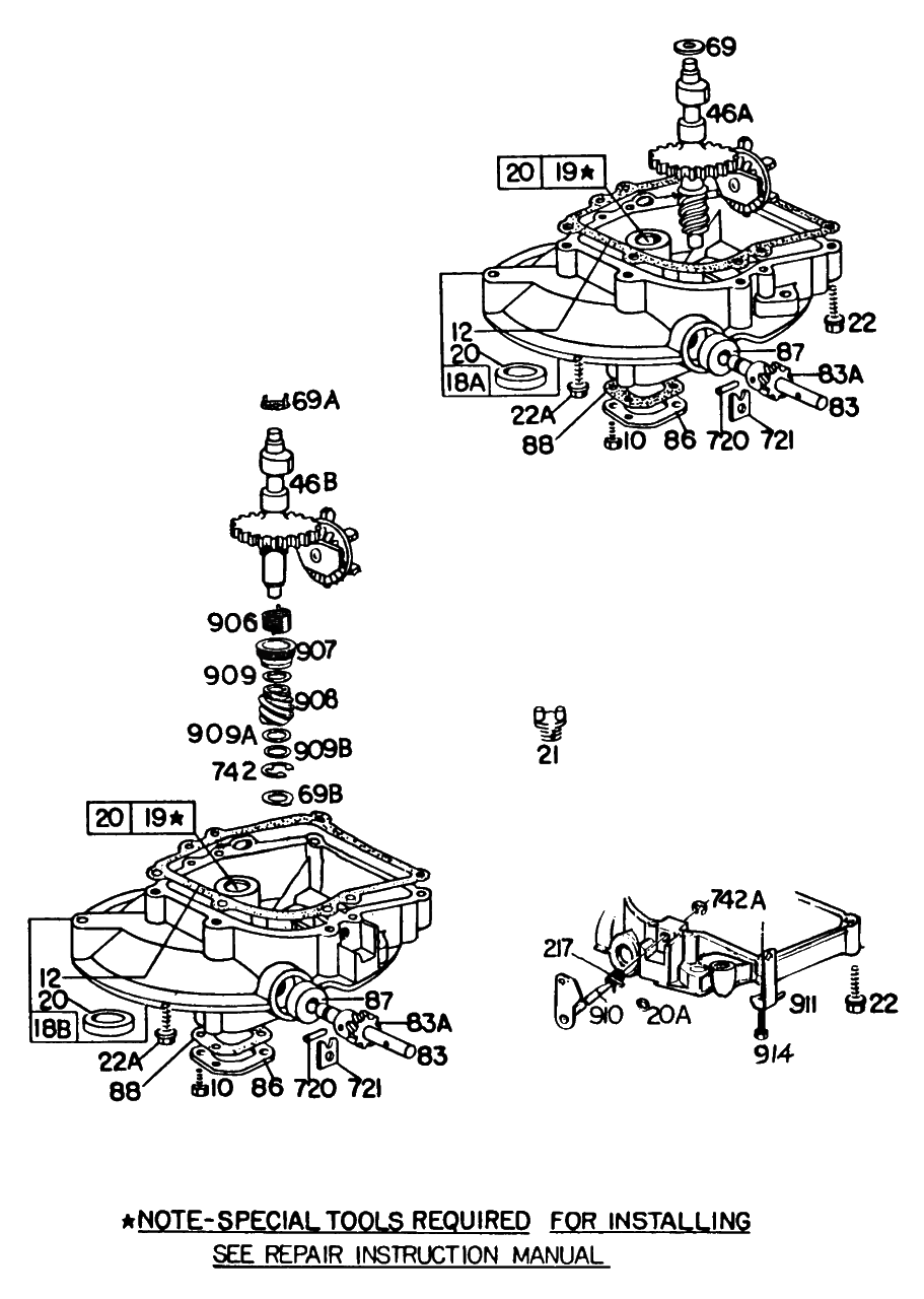 (2)sump Bases And Right Angle Dr Diagram and Parts List for 92902-1590-XX  Briggs and Stratton Engine